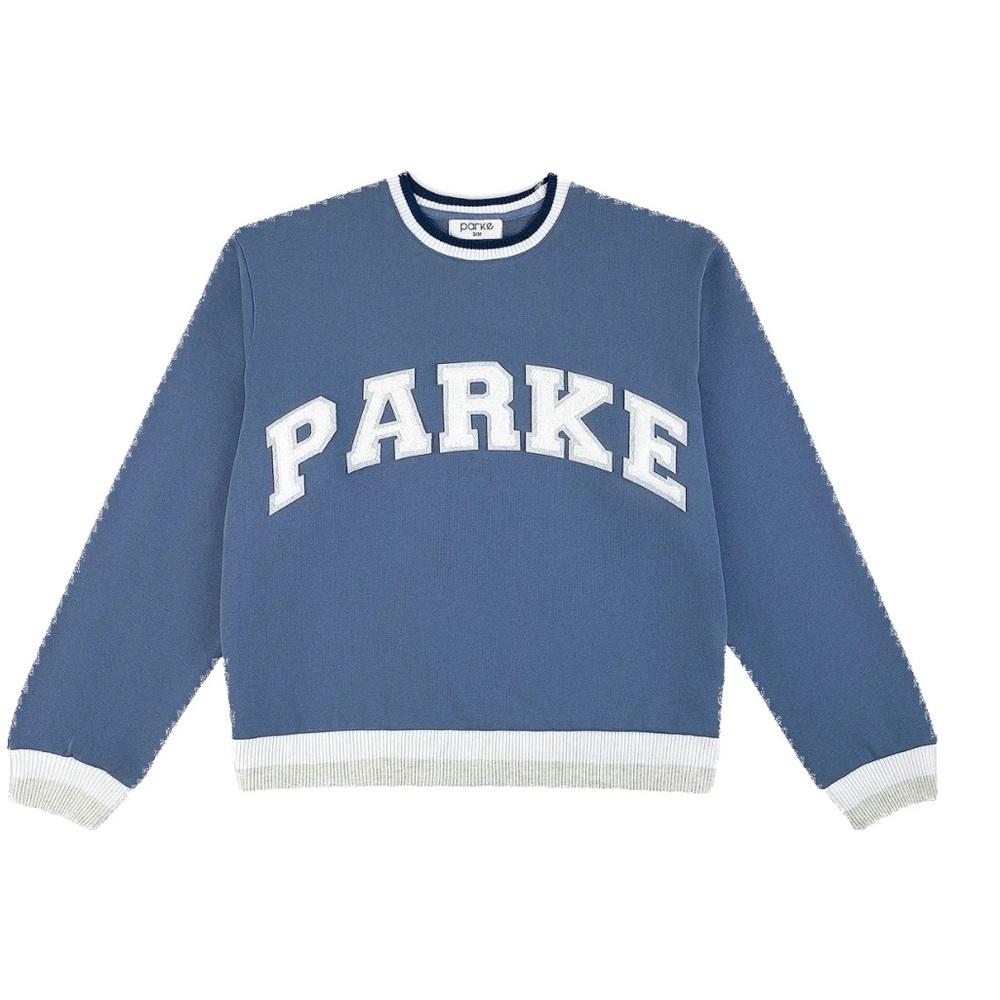 PARKE French Terry Vintage Varsity Crewneck Sweatshirt - Stormy + White